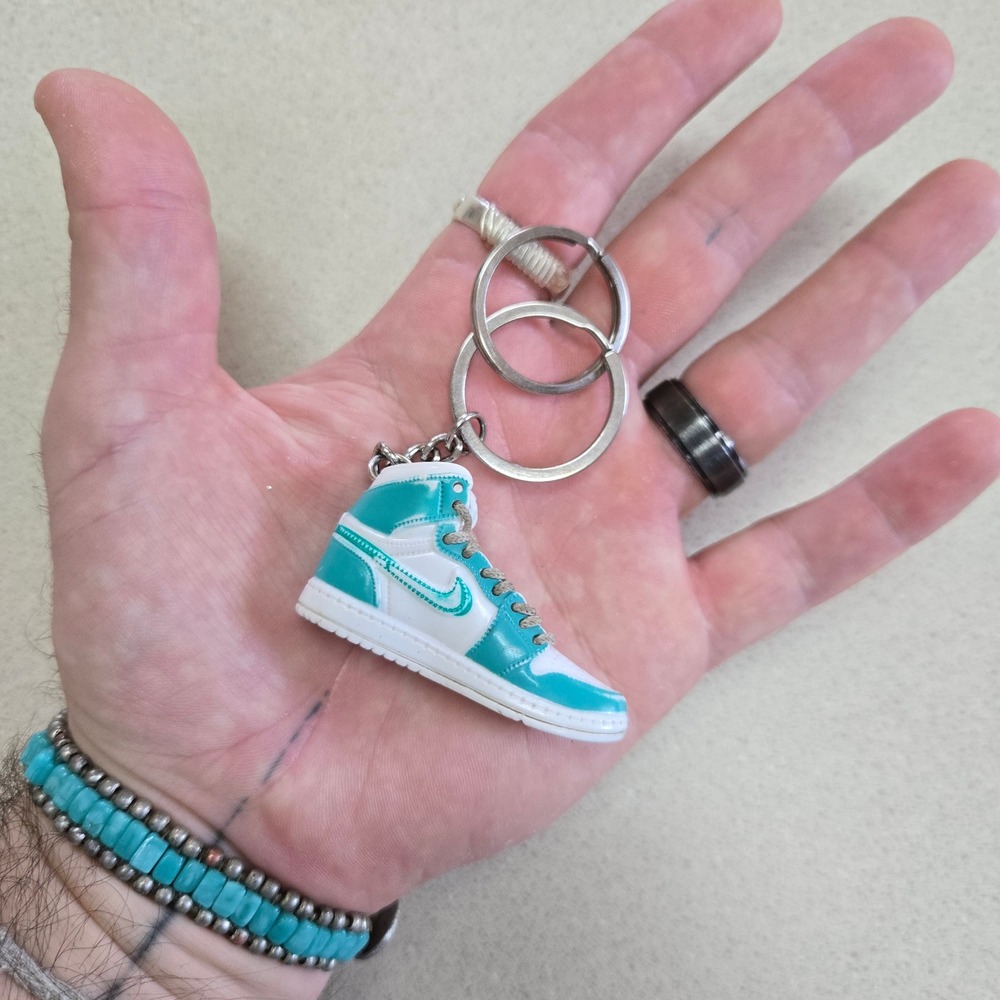 Shoe Keychain Nike Air Jordan Hand Painted Teal‎ White Sneaker Mini Collectible
